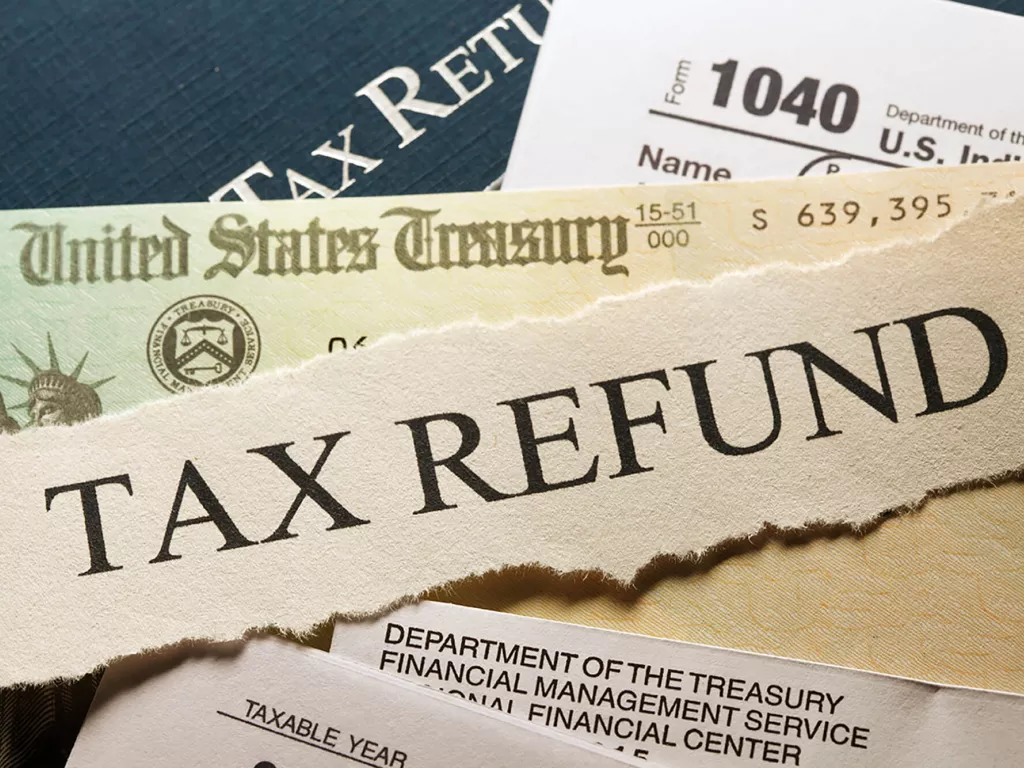 image of papers including tax refund