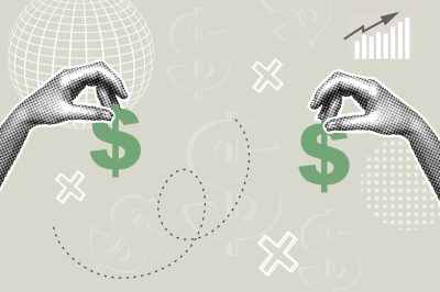 Illustration of money changing hands or being sold