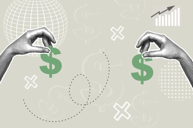 Illustration of money changing hands or being sold