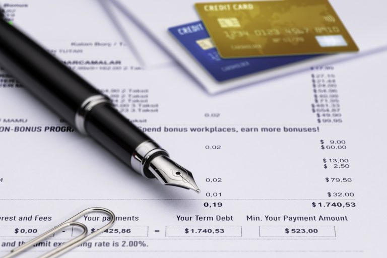 Credit card statement with outstanding balance