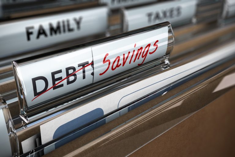 File folder tab with debt replaced by savings