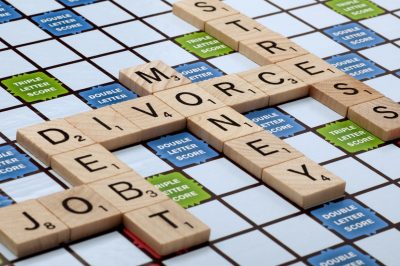 Divorce and financial concepts on game board