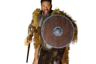Viking warrior Gunnar holding a sword and shield
