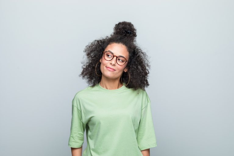 Portrait of young curious woman