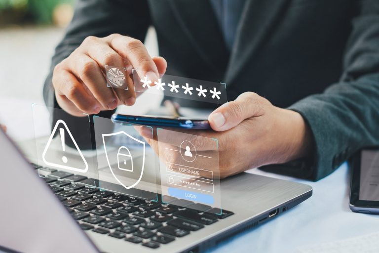 Concept of cyber security in two-step verification, multi-factor authentication, information security, encryption, secure access to user's personal information, secure Internet access, cybersecurity.