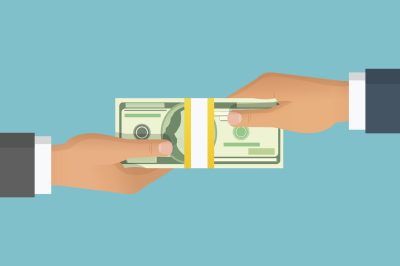 Human hand giving money to other hand vector illustration