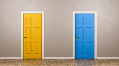 Two Closed Doors in Front in the Room