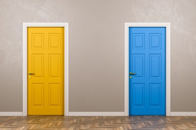 Two Closed Doors in Front in the Room