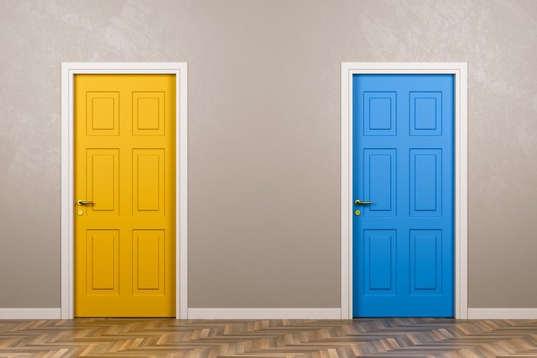 Two Closed Doors in Front in the Room