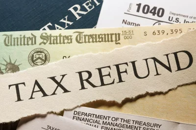 image of papers including tax refund